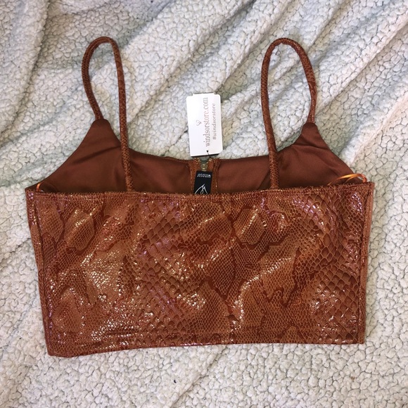 Windsor Snakeskin Zip Up Crop Top - Picture 2 of 3